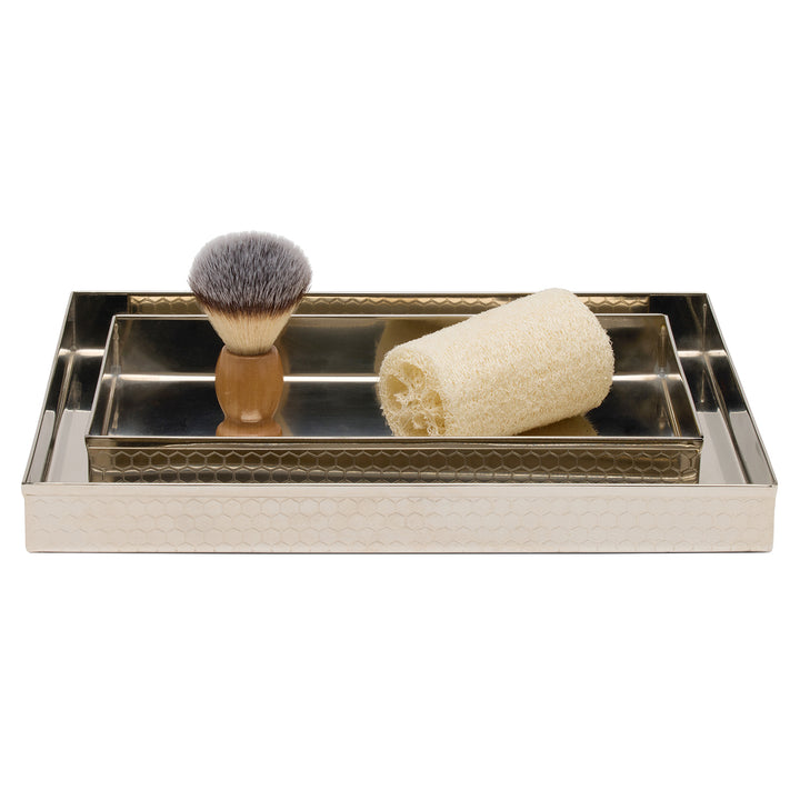 Temara Honeycomb Textured Stainless Steel Nested Trays Set/2 (Shiny Nickel)