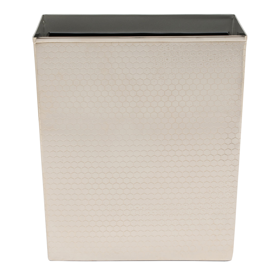 Temara Honeycomb Textured Stainless Steel Rectangle Wastebasket (Shiny Nickel)
