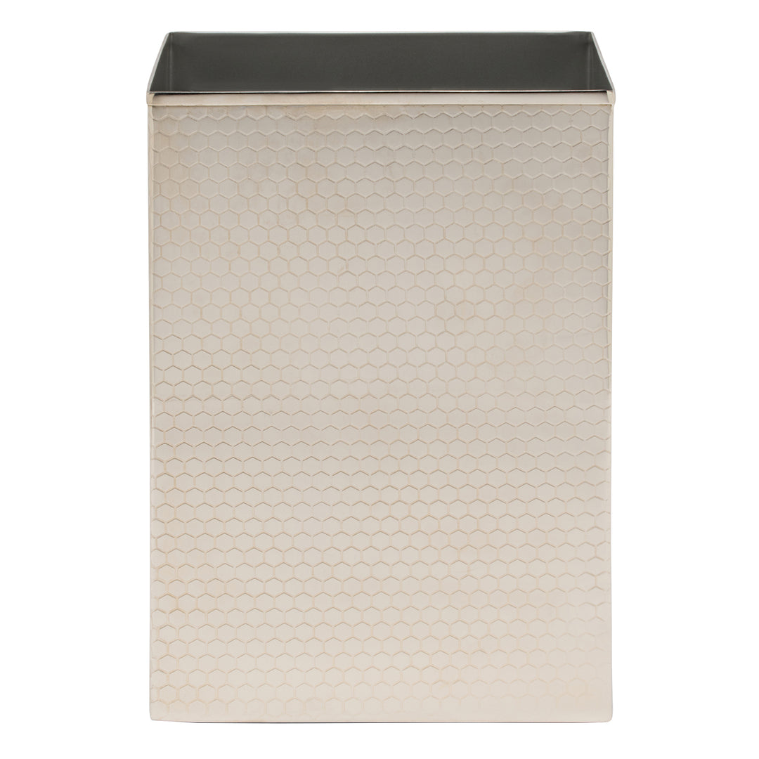 Temara Honeycomb Textured Stainless Steel Square Wastebasket (Shiny Nickel)