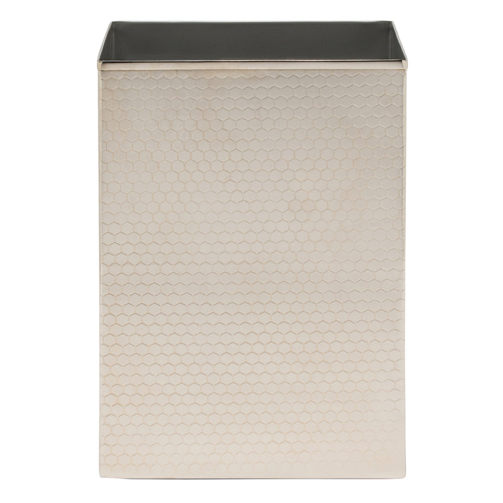 Temara Honeycomb Textured Stainless Steel Square Wastebasket (Shiny Nickel)