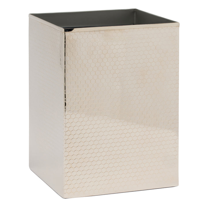 Temara Honeycomb Textured Stainless Steel Square Wastebasket (Shiny Nickel)