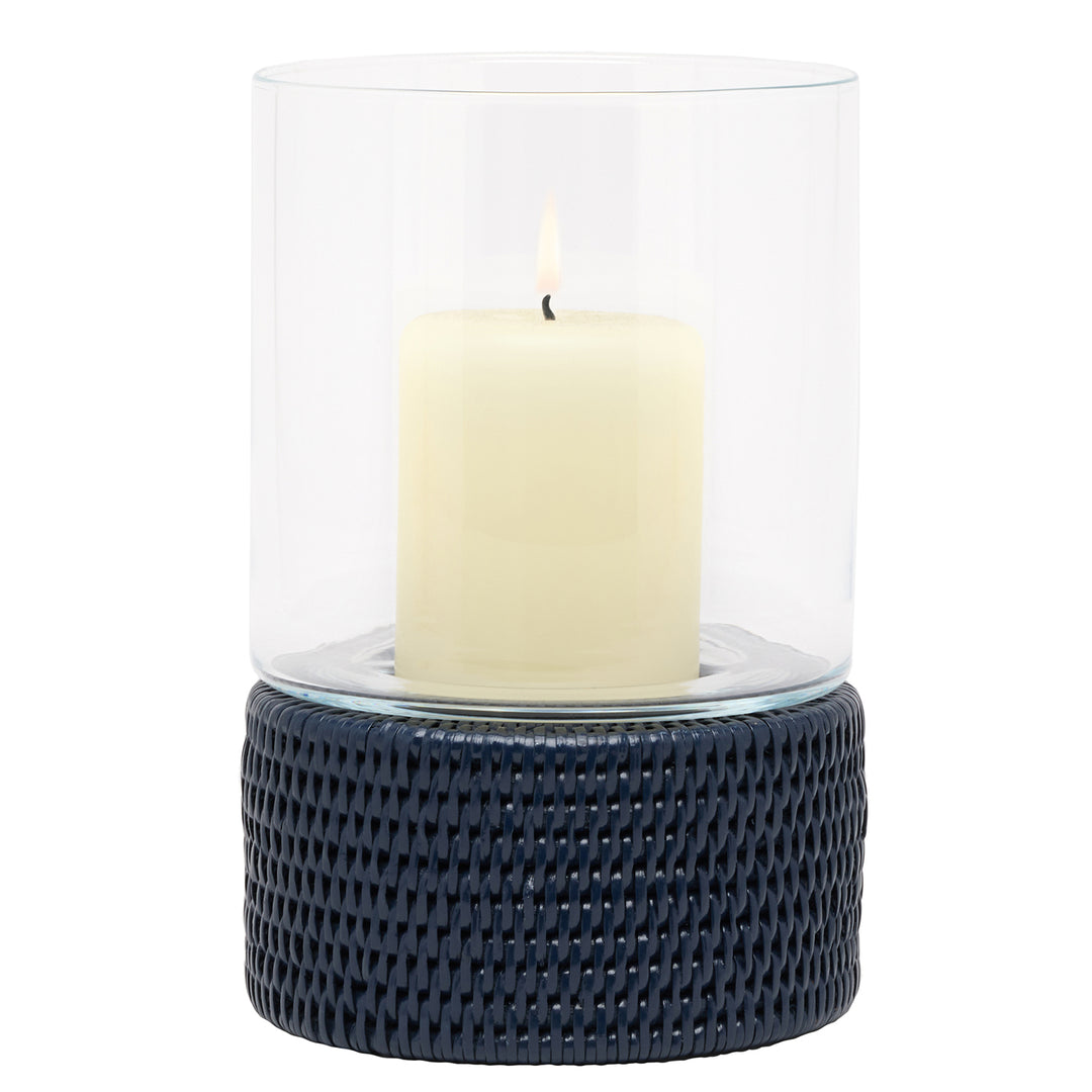 Teni Natural Wicker Small Hurricane Candle Holder Set/2 (Midnight Blue)