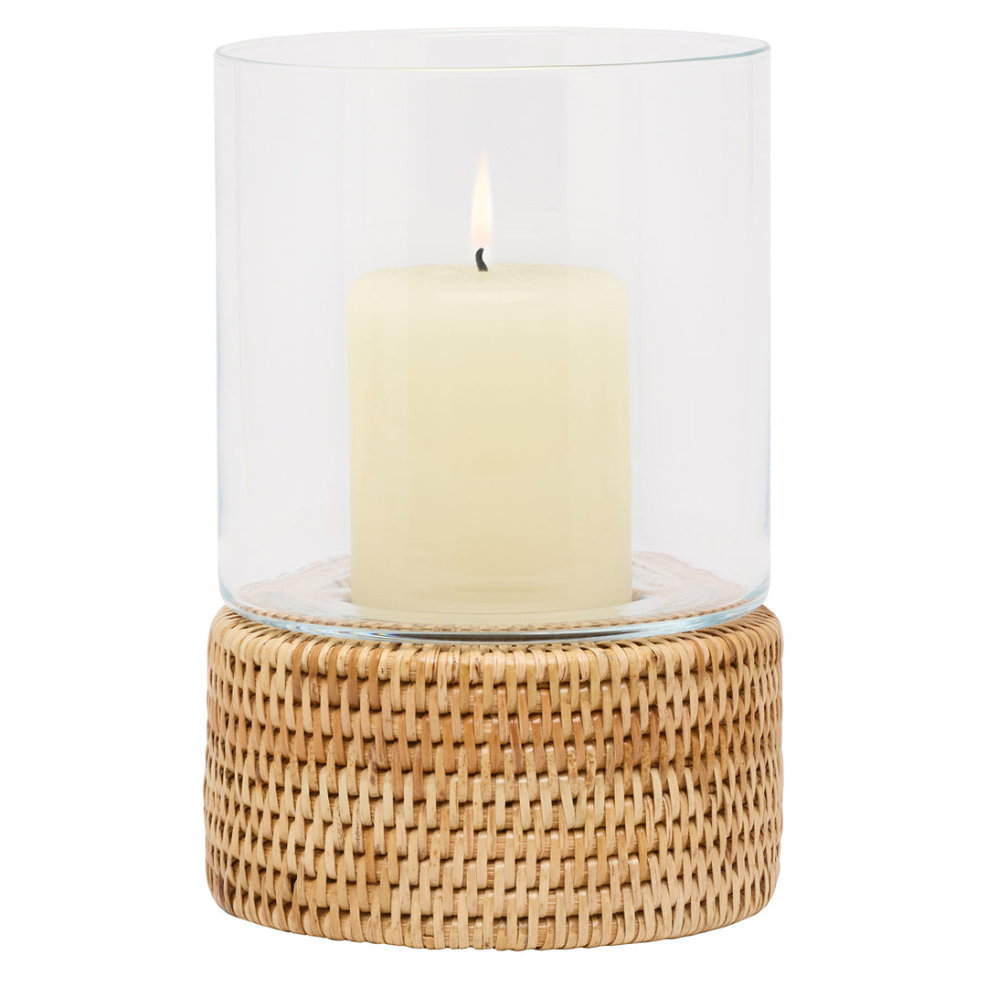 Teni Natural Wicker Small Hurricane Candle Holder Set/2