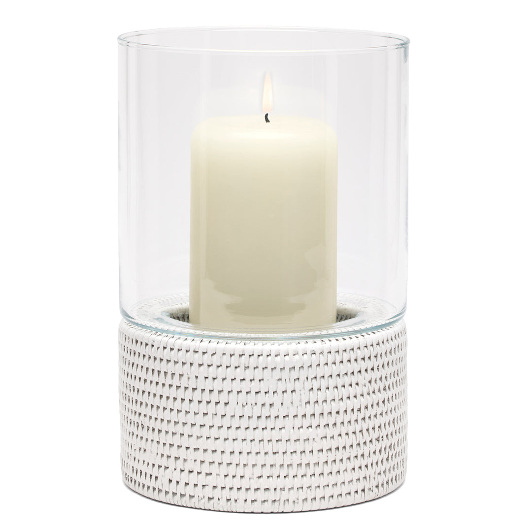 Teni Natural Wicker Large Hurricane Candle Holder Set/2 (White)