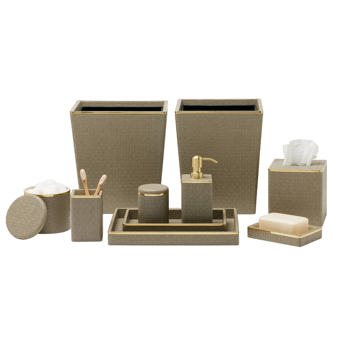 Veria Faux Rattan/Brass Bathroom Accessories (Desert Taupe)