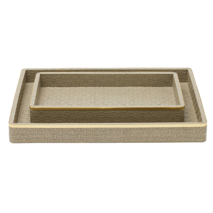 Veria Faux Rattan/Brass Nested Trays Set/2 (Desert Taupe)