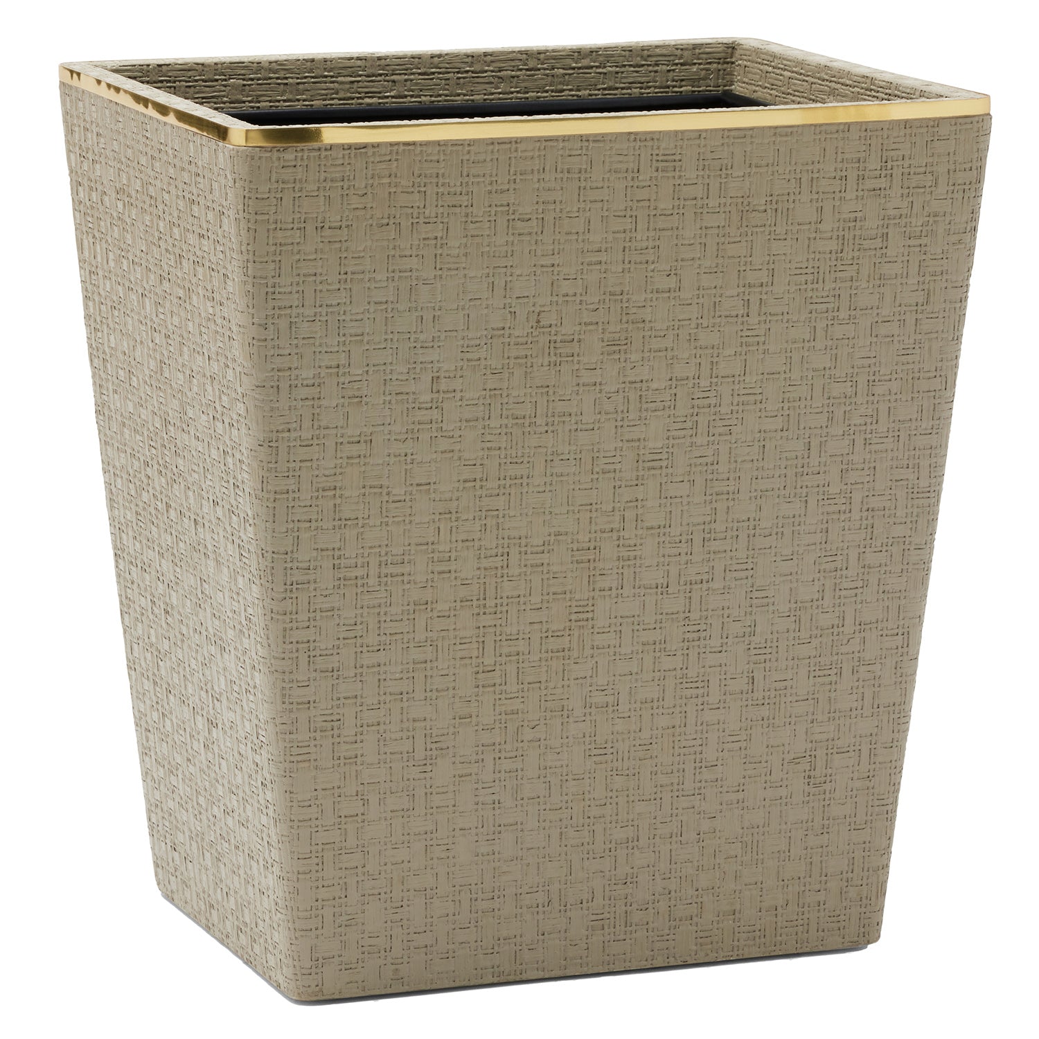 Veria Faux Rattan/Brass Rectangle Wastebasket - Thumbnail 4