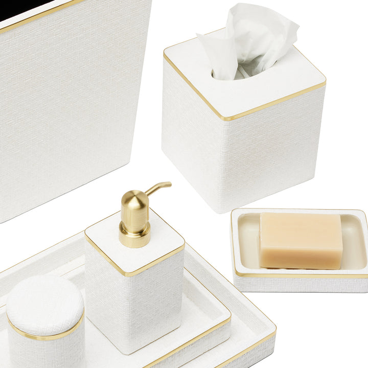 Veria Faux Rattan/Brass Bathroom Accessories (Shiny White)