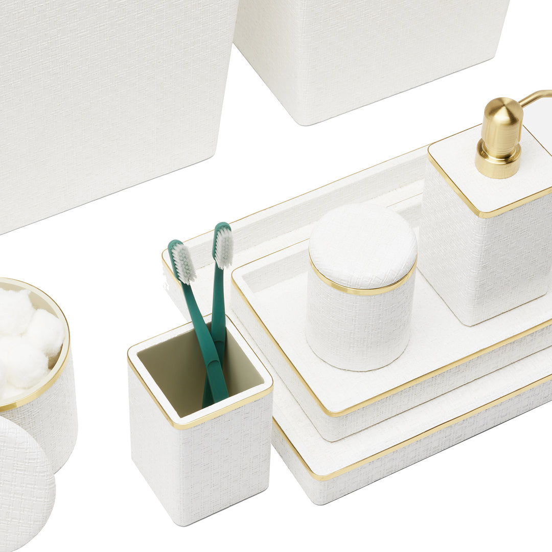 Veria Faux Rattan/Brass Bathroom Accessories (Shiny White)