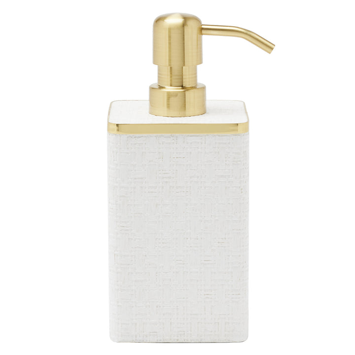 Veria Faux Rattan/Brass Soap Dispenser (Shiny White)