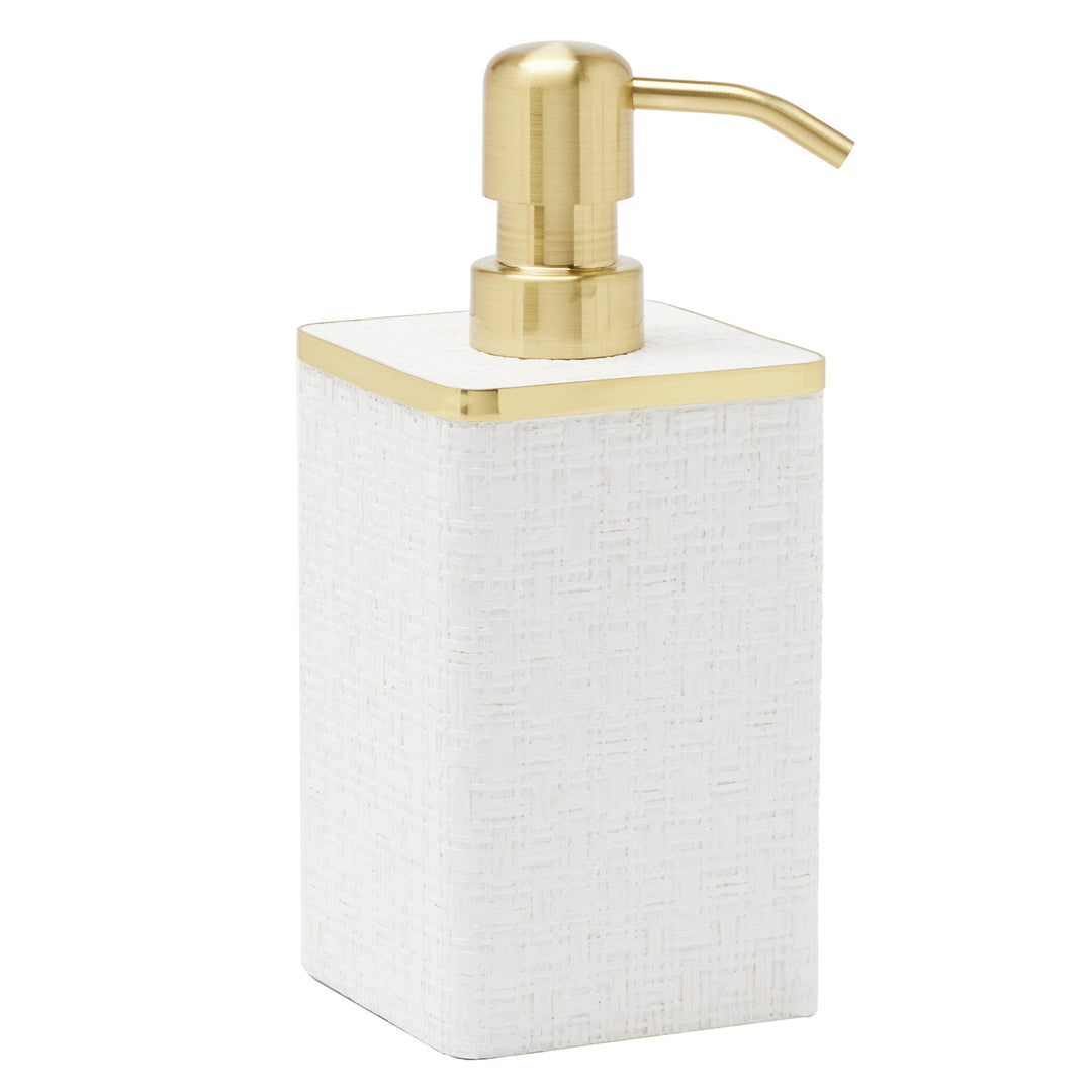 Veria Faux Rattan/Brass Soap Dispenser (Shiny White)