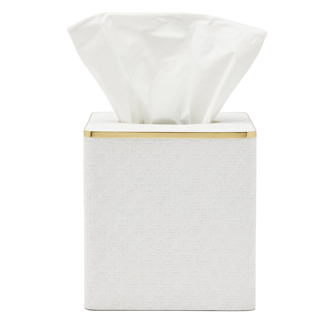 Veria Faux Rattan/Brass Tissue Box Cover (Shiny White)