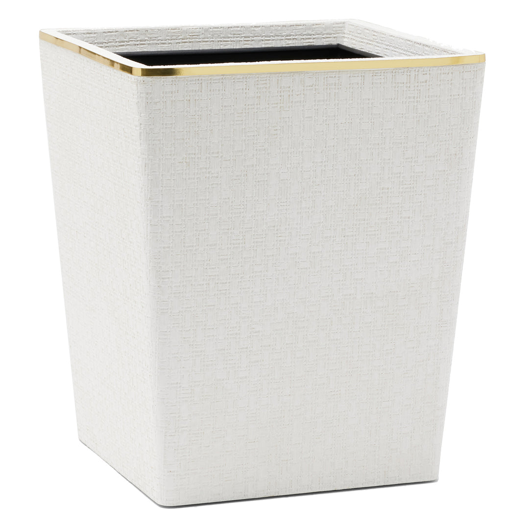 Veria Faux Rattan/Brass Rectangle Wastebasket (Shiny White)