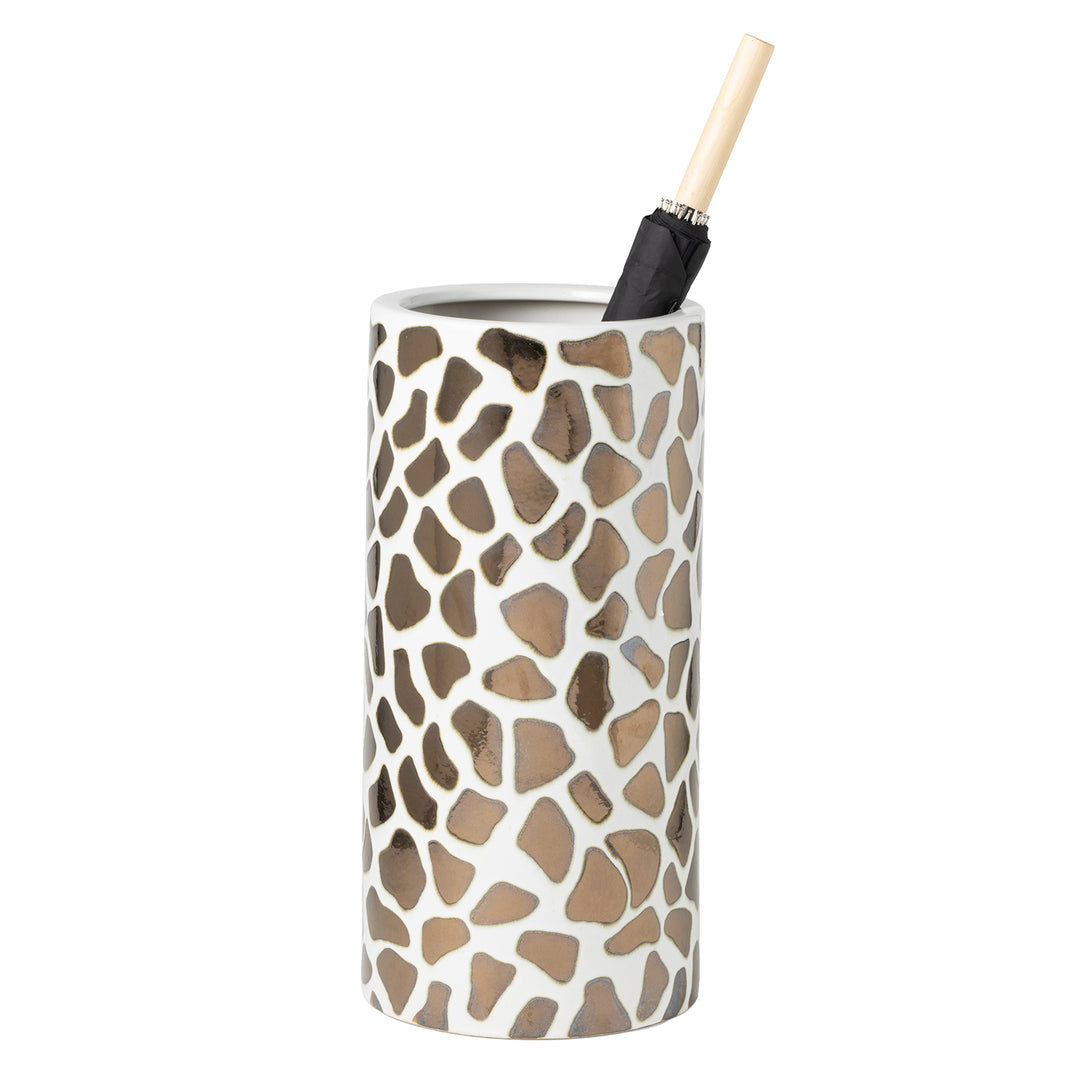 Yuba Giraffe Ceramic Umbrella Stand (White/Burnt Gold)