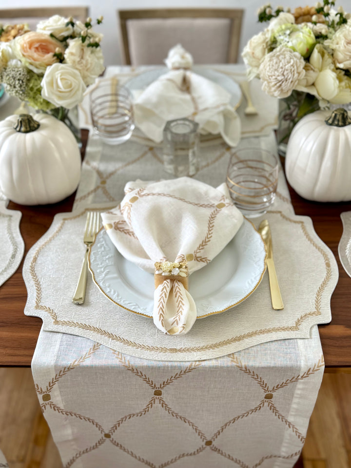 Regent Luminous Embroidered Vinyl Placemats Set of 4 (Ivory/Gold)