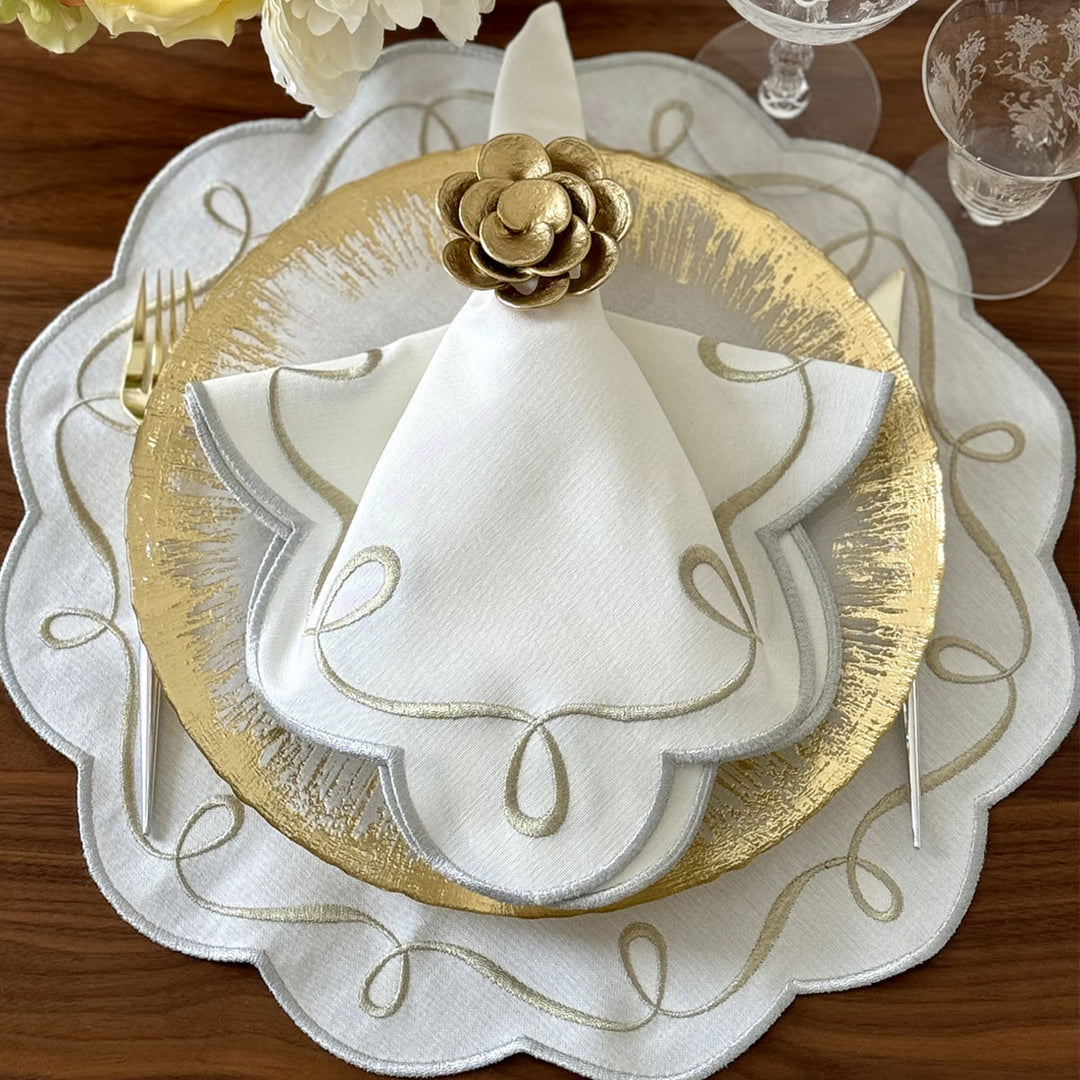 Ribbon Twirl Print Napkins Set/4 (Gold/Silver)