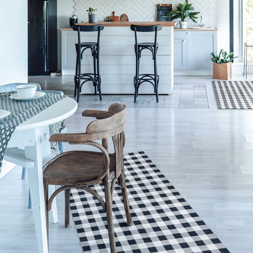Adama Vinyl Floor Rug (Gingham Check Black)