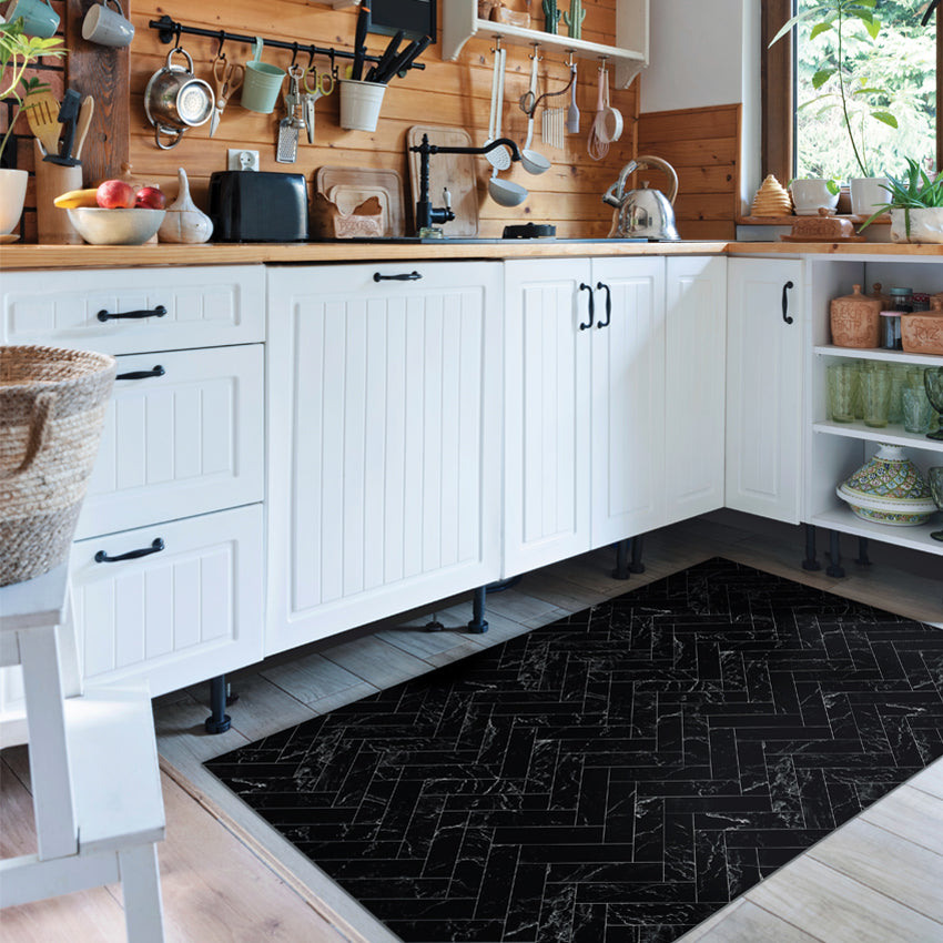 Adama Vinyl Floor Rug (Chevron_Black)