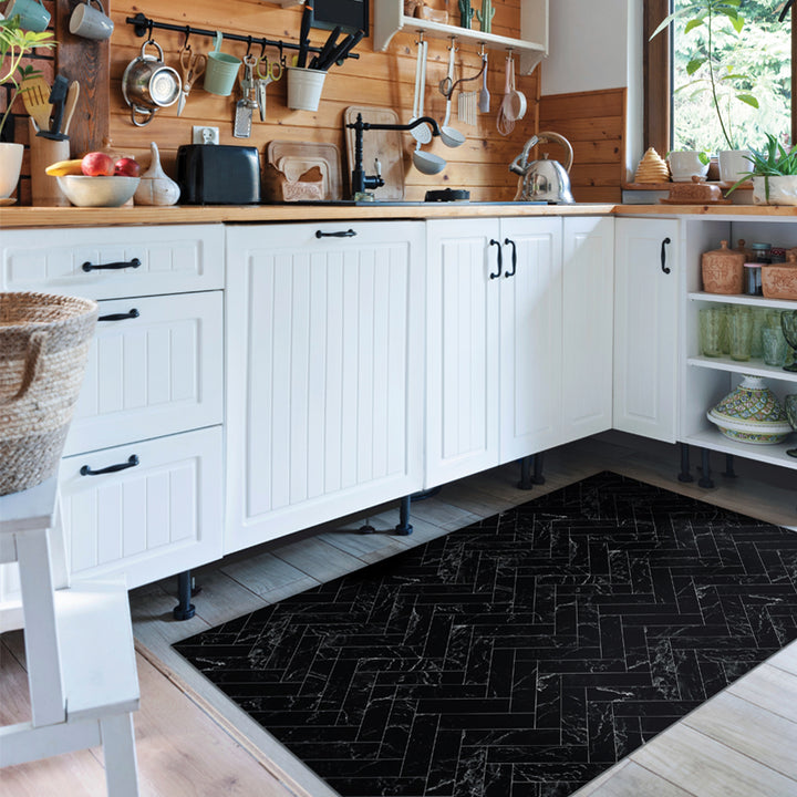 Adama Vinyl Floor Rug (Chevron_Black)