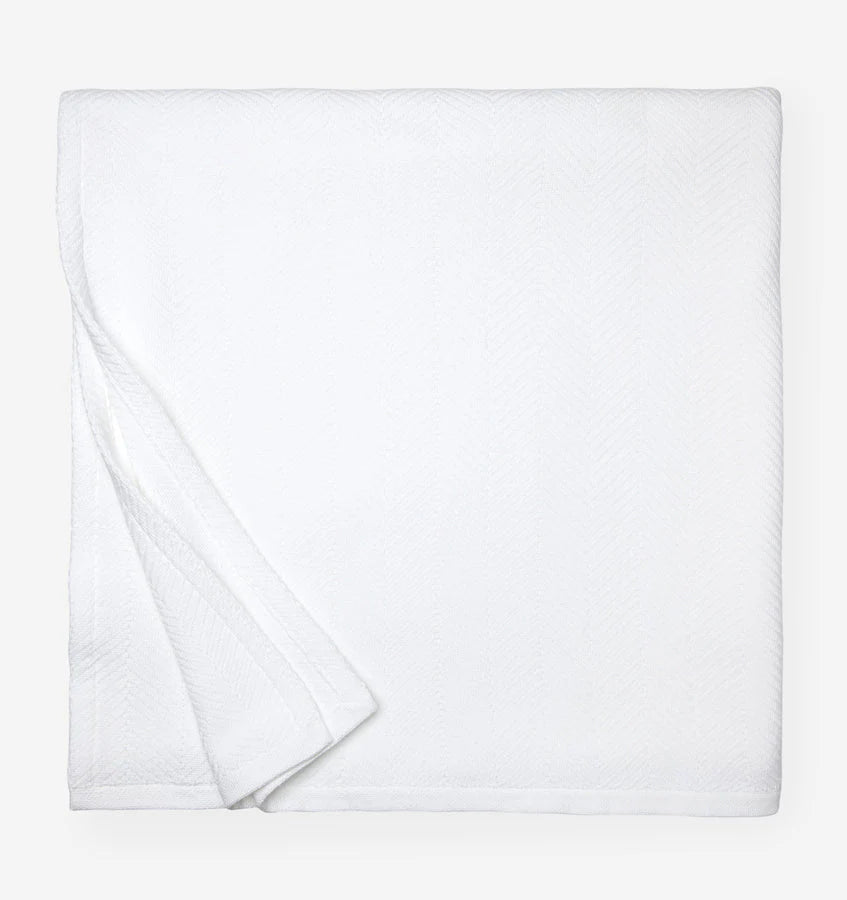 Sferra Camilo Herringbone-Weave Cotton King Blanket (White)