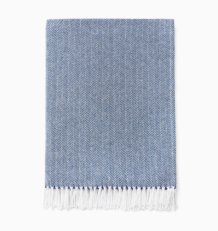 Sferra Celine Herringbone Weave Throw (WHITE/NAVY)
