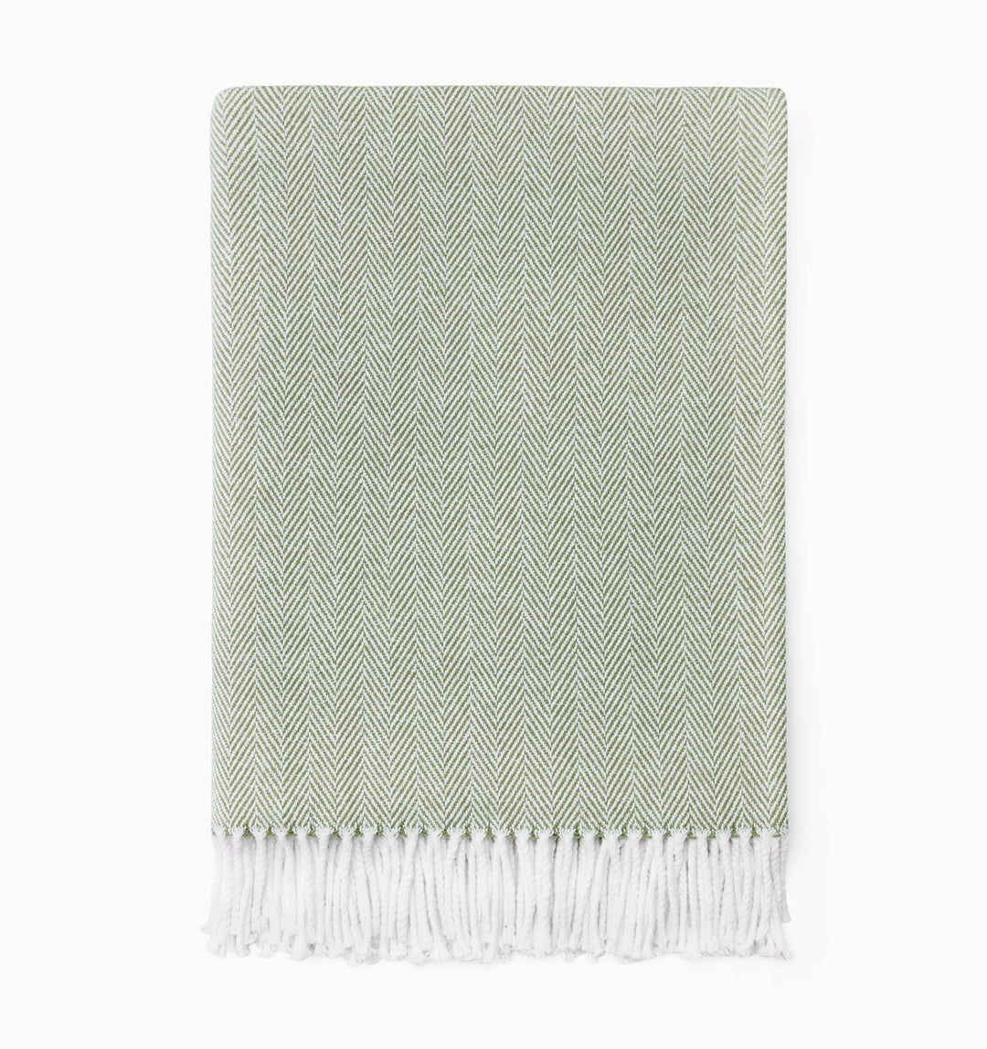 Sferra Celine Herringbone Weave Throw (White/Willow)
