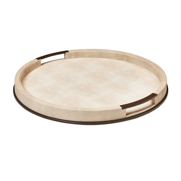 Addison Ross Large Round Ecru Faux Shagreen Tray