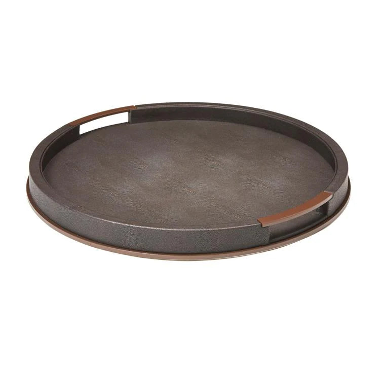 Addison Ross Large Round Anthracite Faux Shagreen Tray