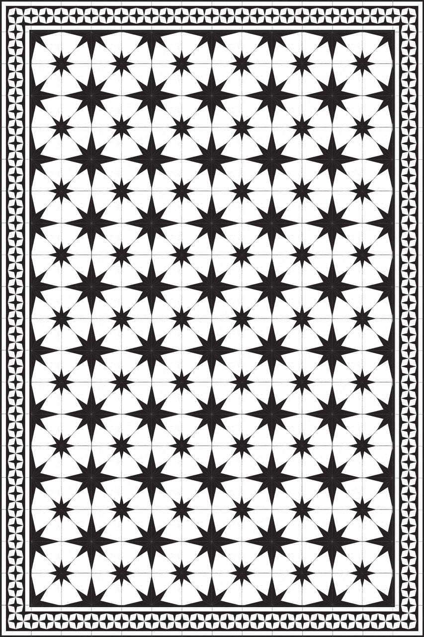 Adama Vinyl Floor Rug (Stella White/Black Border)