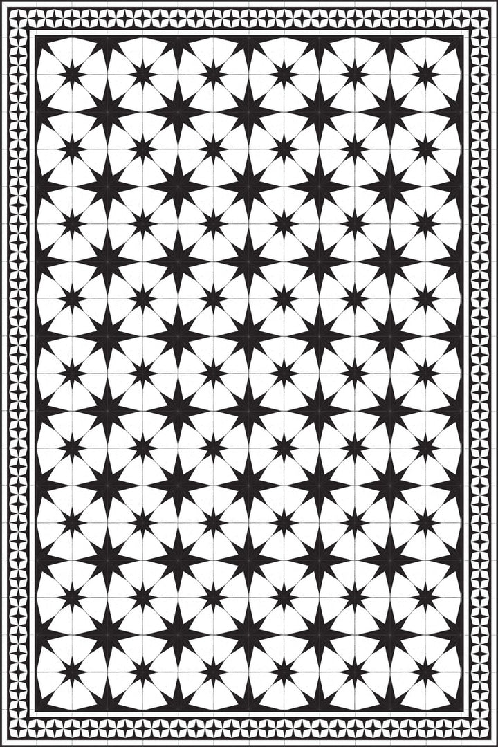 Adama Vinyl Floor Rug (Stella White/Black Border)