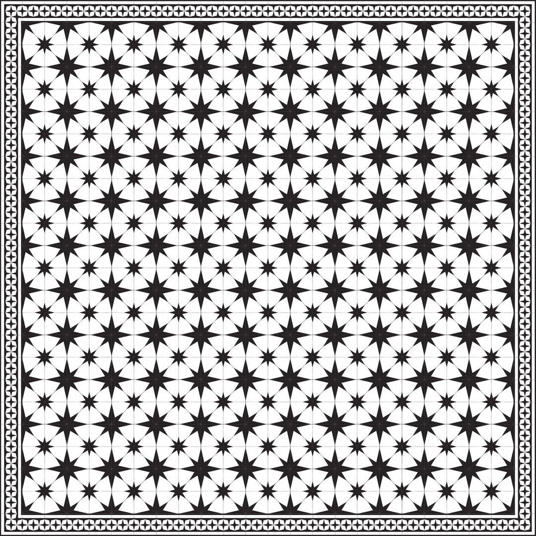 Adama Vinyl Floor Rug (Stella White/Black Border)