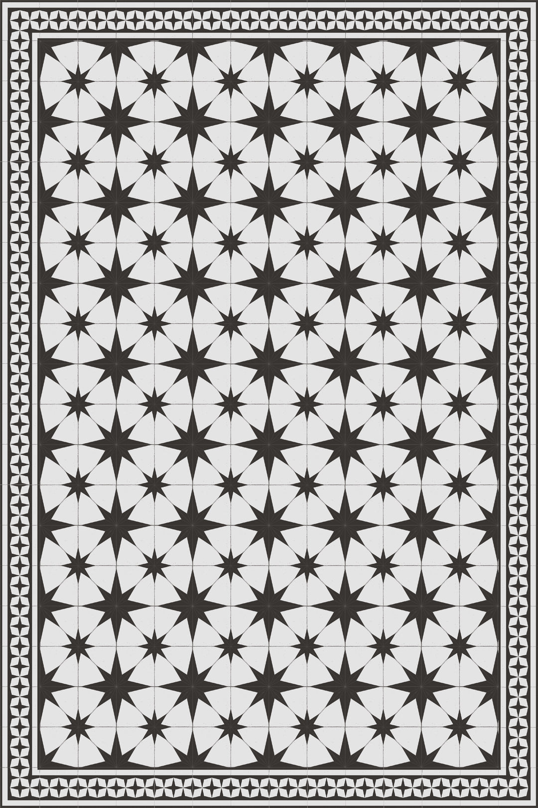 Adama Vinyl Floor Rug (Stella White/Aged Black Border)