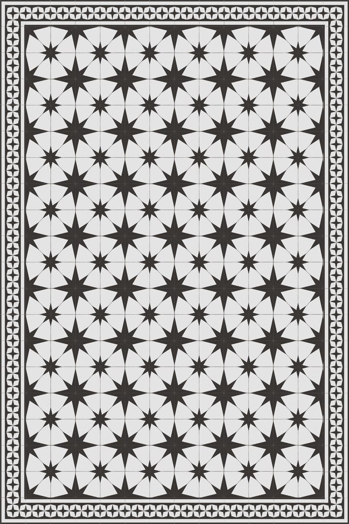 Adama Vinyl Floor Rug (Stella White/Aged Black Border)