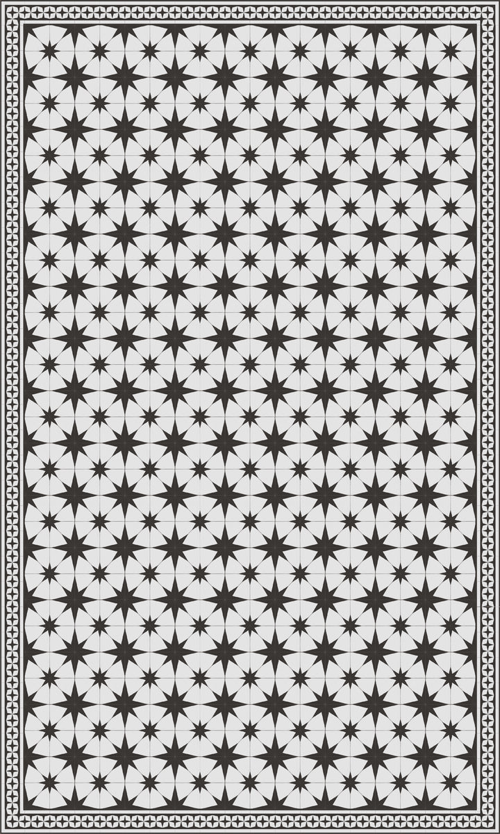 Adama Vinyl Floor Rug (Stella White/Aged Black Border)