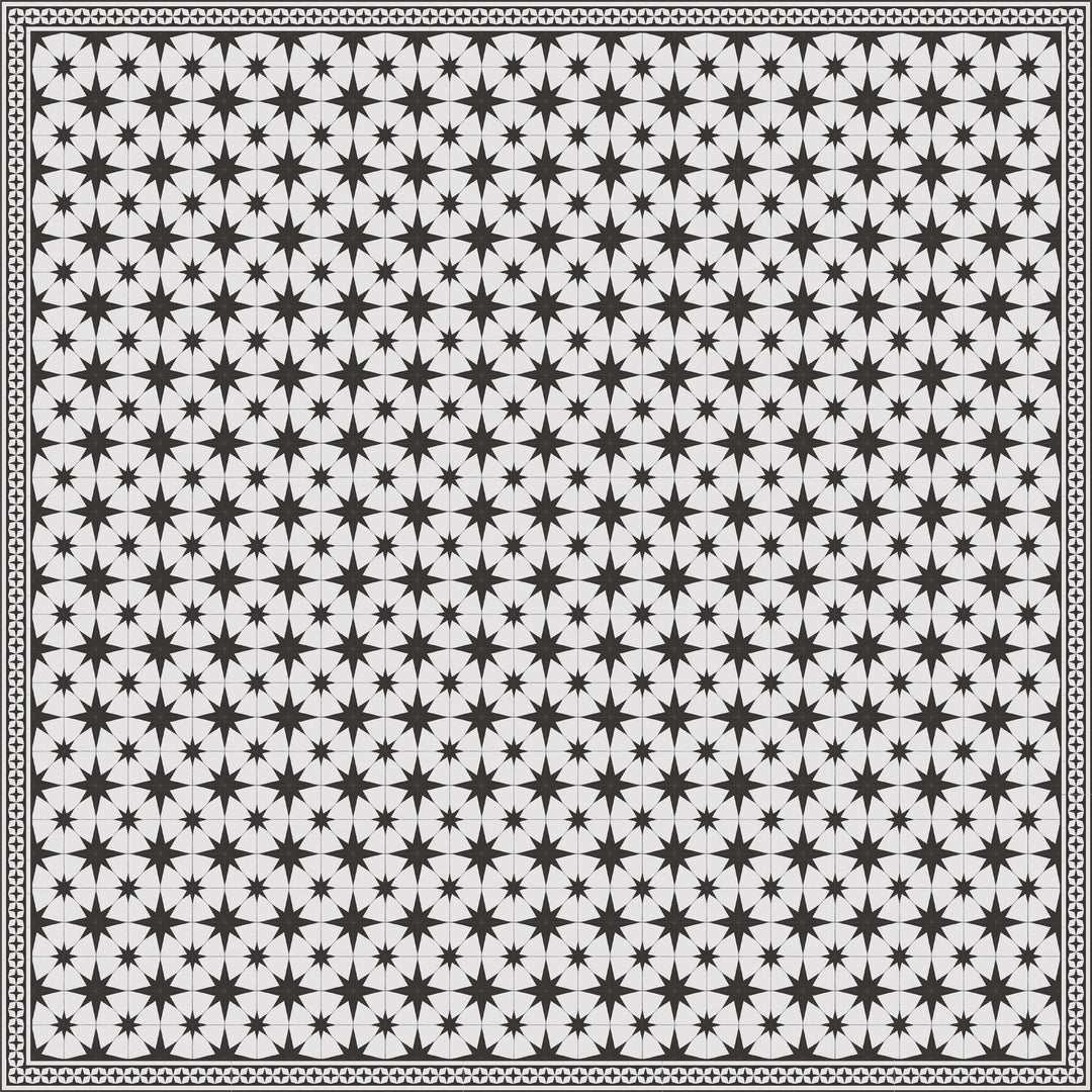 Adama Vinyl Floor Rug (Stella White/Aged Black Border)