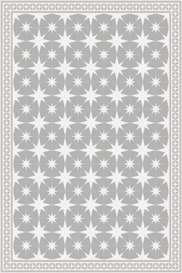 Adama Vinyl Floor Rug (Stella White/Light Gray Border)