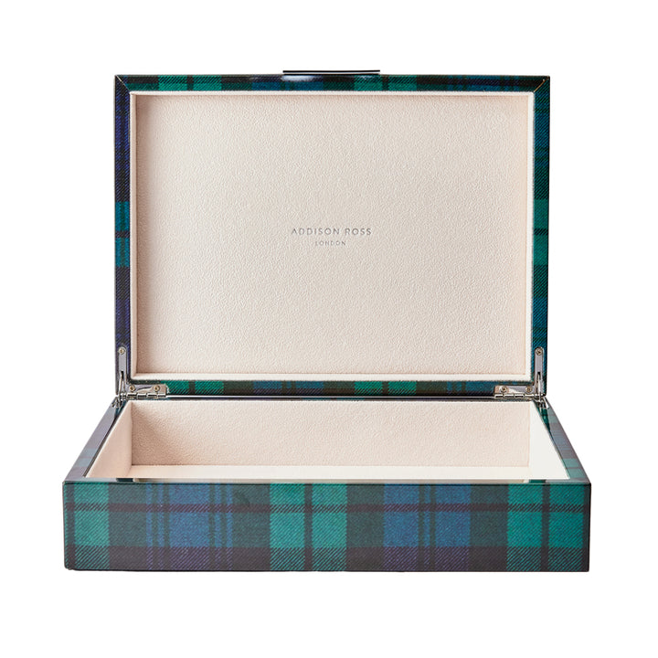 Addison Ross Large Green Tartan Box with Silver