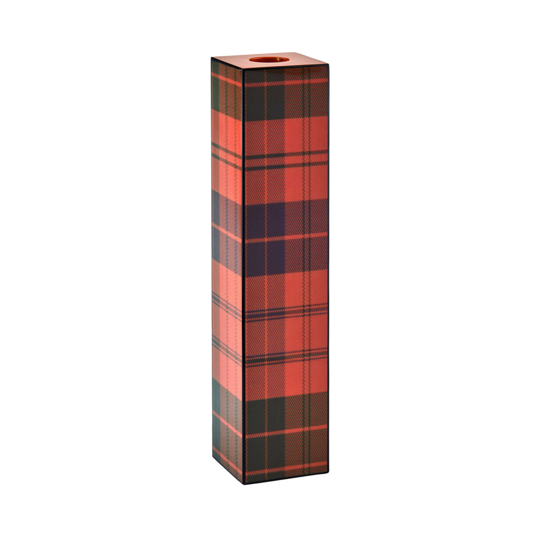 Addison Ross Lacquer Tall Tartan Candlestick 9.5" (Red)