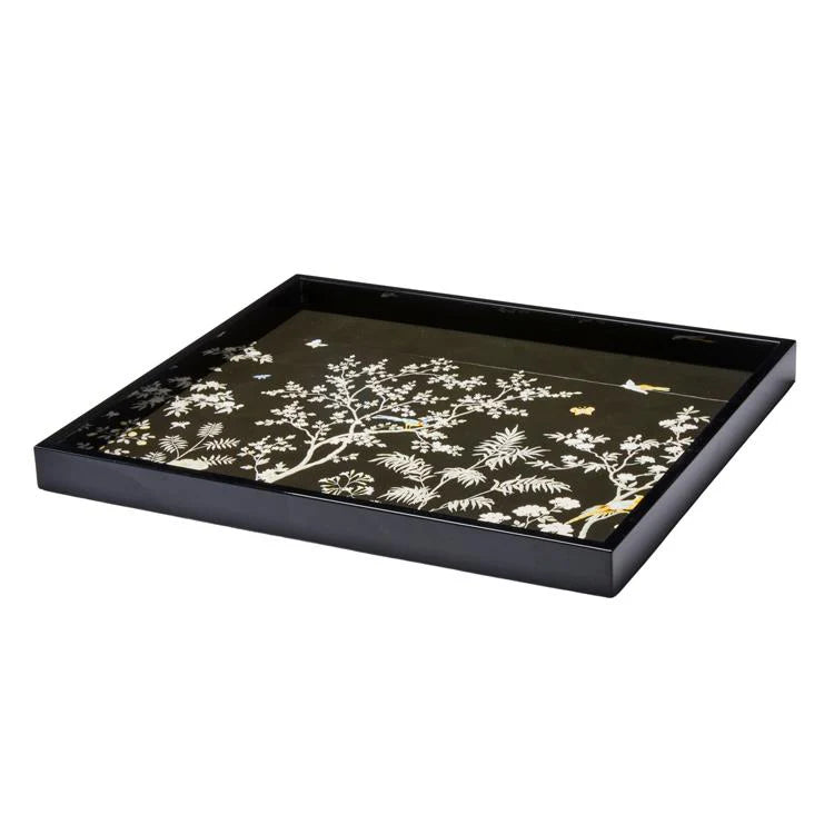 Addison Ross Chinoiserie Black Lacquer Tray (16x14)