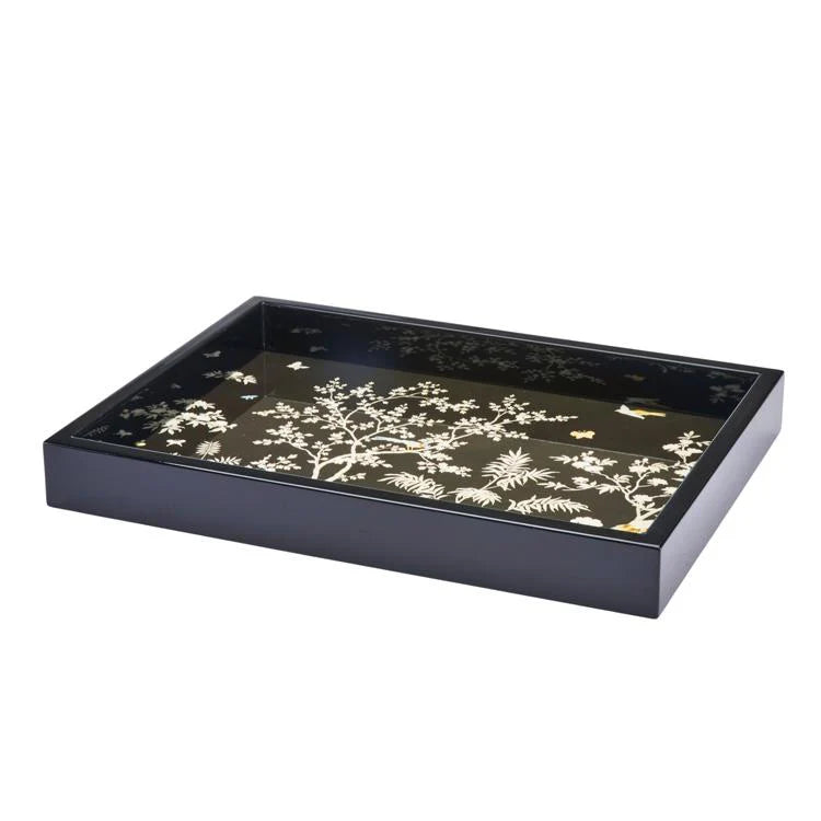 Addison Ross Chinoiserie Black Lacquer Tray (11x8)