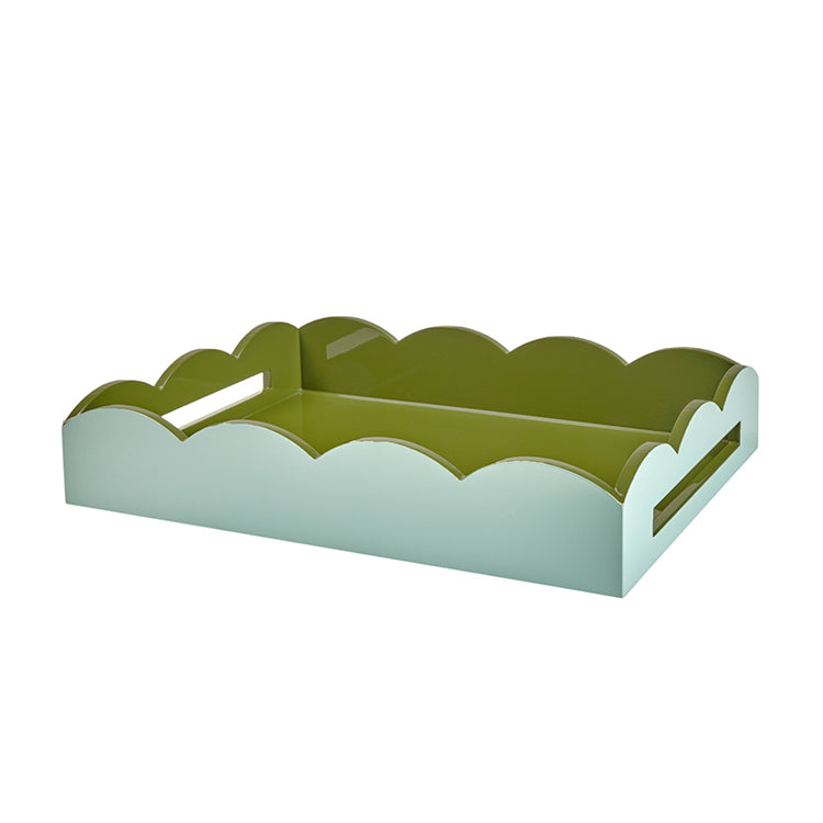 Addison Ross Lacquer Two-Tone Scallop Tray (Eau De Nil & Khaki) 17"