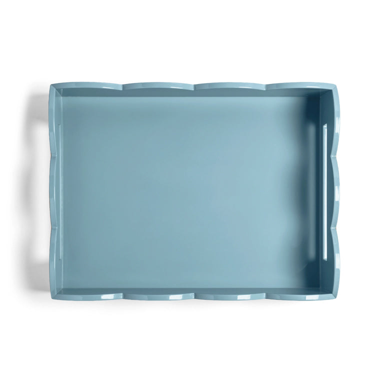 Addison Ross Lacquer Two-Tone Scallop Tray (Orange & Chambray) 17"