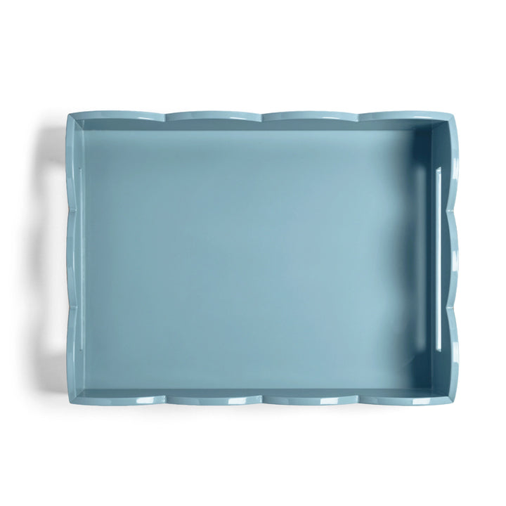 Addison Ross Lacquer Two-Tone Scallop Tray (Orange & Chambray) 17"