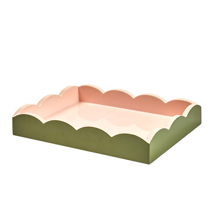 Addison Ross Lacquer Two-Tone Scallop Tray (Khaki & Pink) 11"