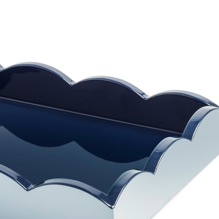 Addison Ross Lacquer Two-Tone Scallop Tray (Pale Denim & Navy) 11"
