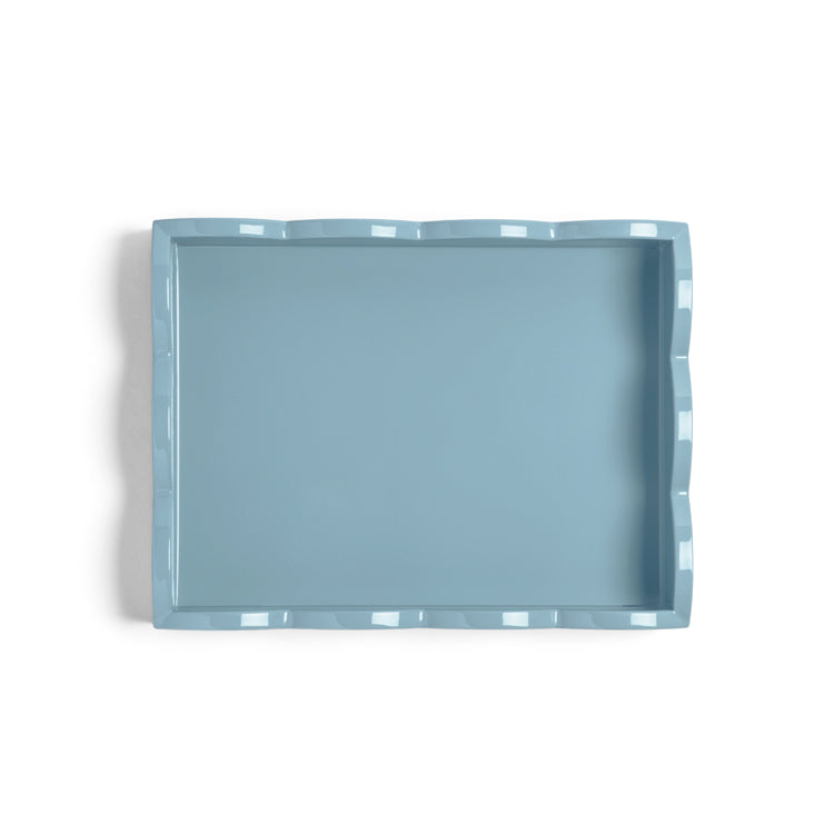 Addison Ross Lacquer Two-Tone Scallop Tray (Orange & Chambray) 11"