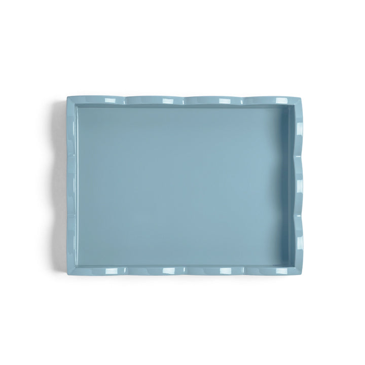 Addison Ross Lacquer Two-Tone Scallop Tray (Orange & Chambray) 11"