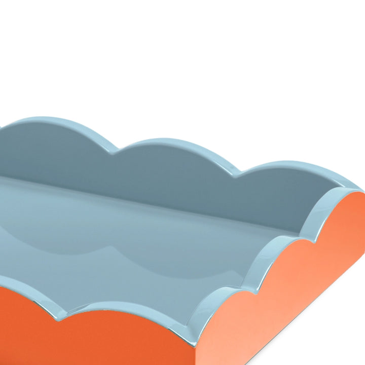 Addison Ross Lacquer Two-Tone Scallop Tray (Orange & Chambray) 11"