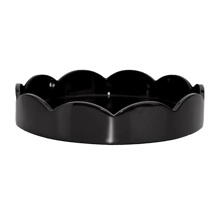 Addison Ross Lacquer Round Scalloped Tray (Black) 8.5"