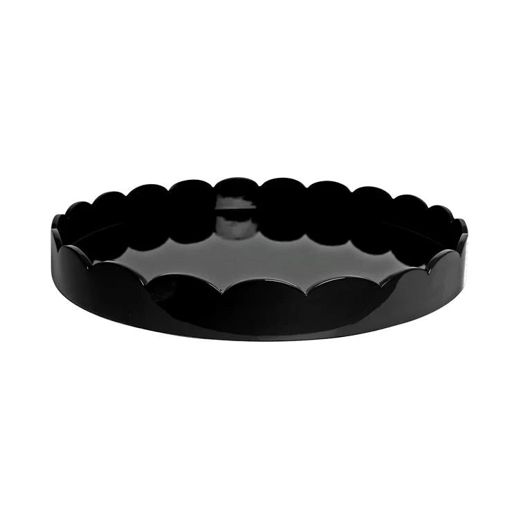 Addison Ross Lacquer Round Scalloped Tray (Black) 16"